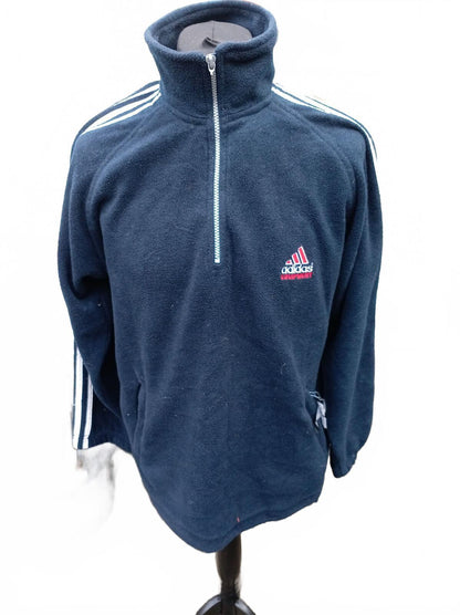 Vintage 90s Adidas Equipment EQT 1/4 Zip Fleece Jacket Navy Big Logo Men's L