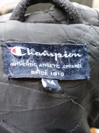 Champion Varsity Patch Quilted Hoodie Jacket Black Men's Medium Full Zip