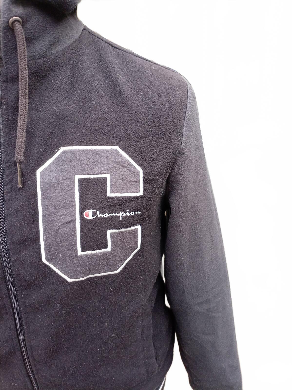 Champion Varsity Patch Quilted Hoodie Jacket Black Men's Medium Full Zip