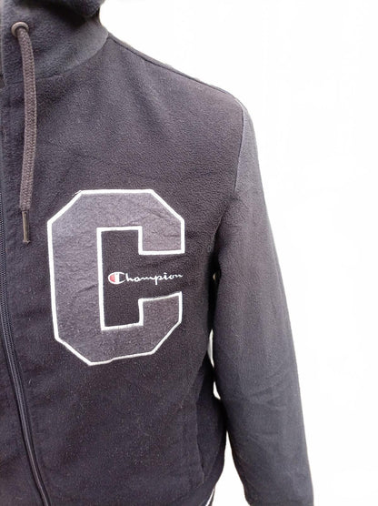 Champion Varsity Patch Quilted Hoodie Jacket Black Men's Medium Full Zip