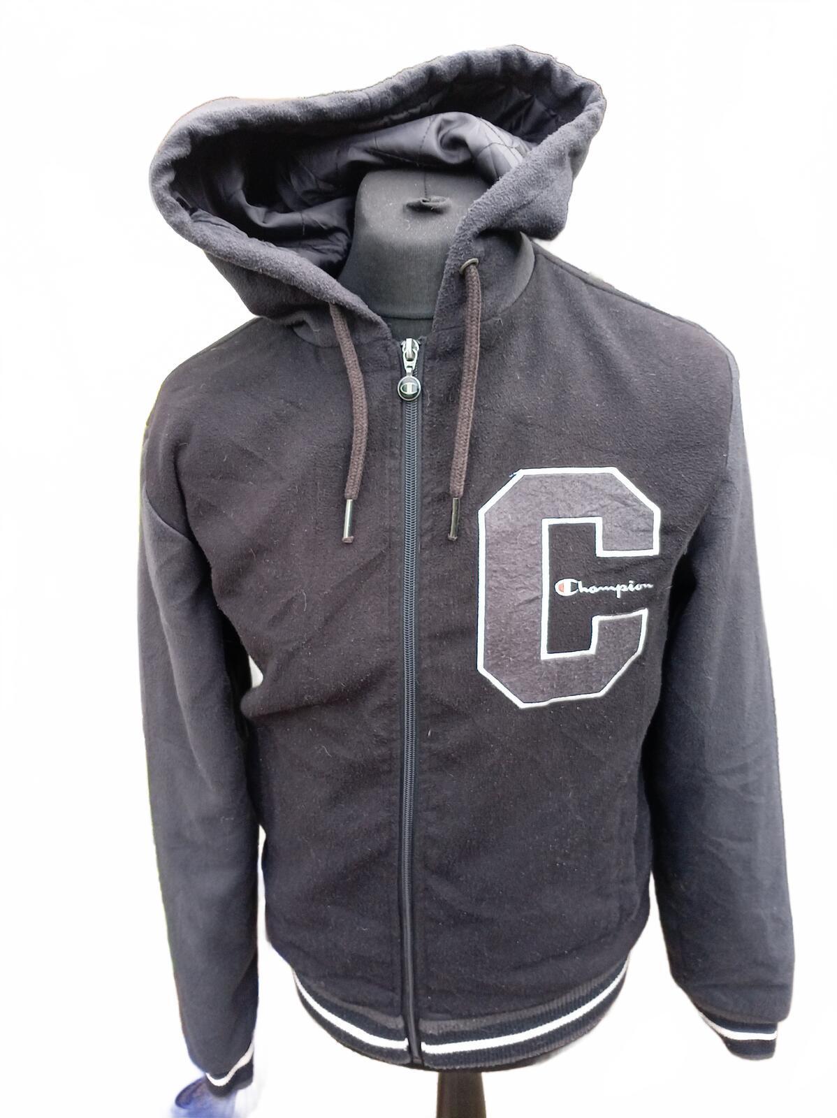 Champion Varsity Patch Quilted Hoodie Jacket Black Men's Medium Full Zip