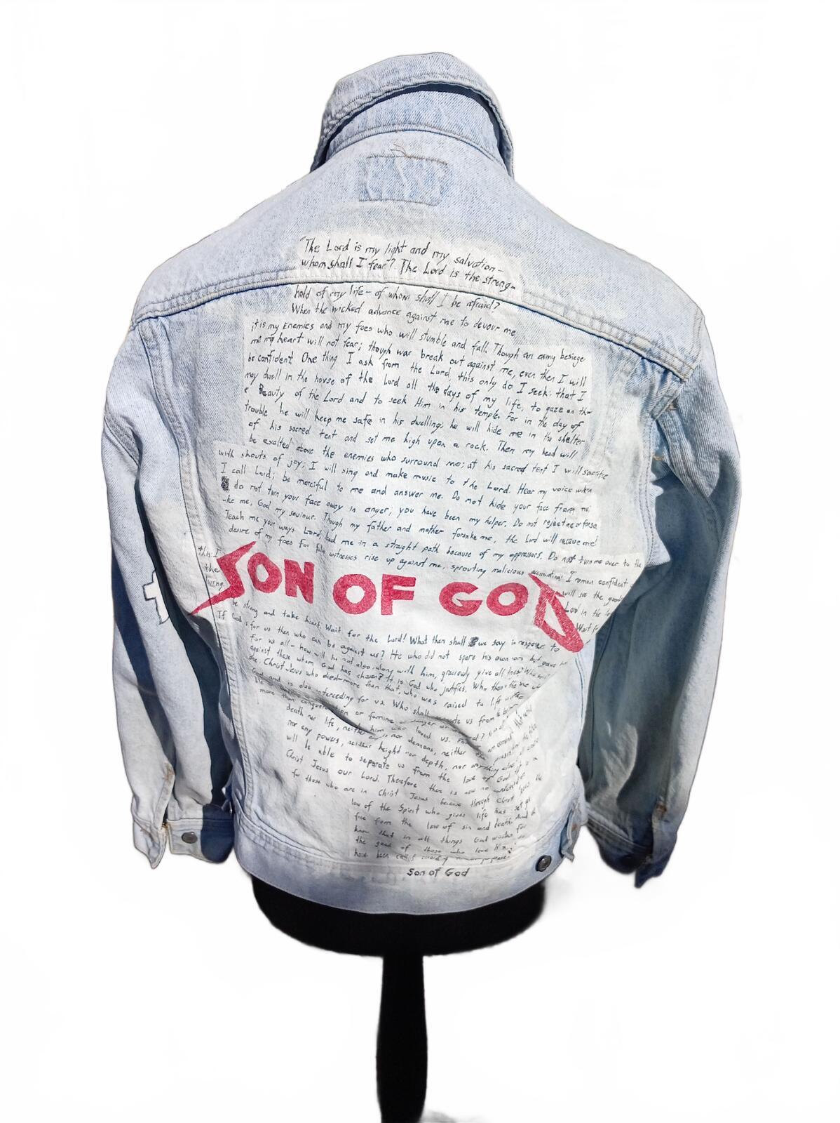 Vintage Lee Custom Light Wash Denim Jacket | Hand-Painted ‘Son of God’ - Large