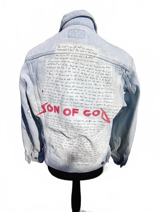 Vintage Lee Custom Light Wash Denim Jacket | Hand-Painted ‘Son of God’ - Large