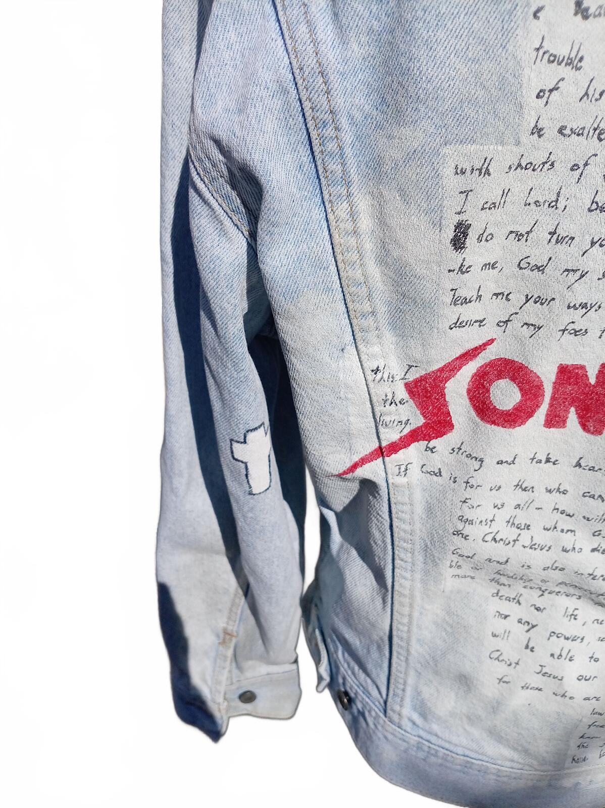 Vintage Lee Custom Light Wash Denim Jacket | Hand-Painted ‘Son of God’ - Large
