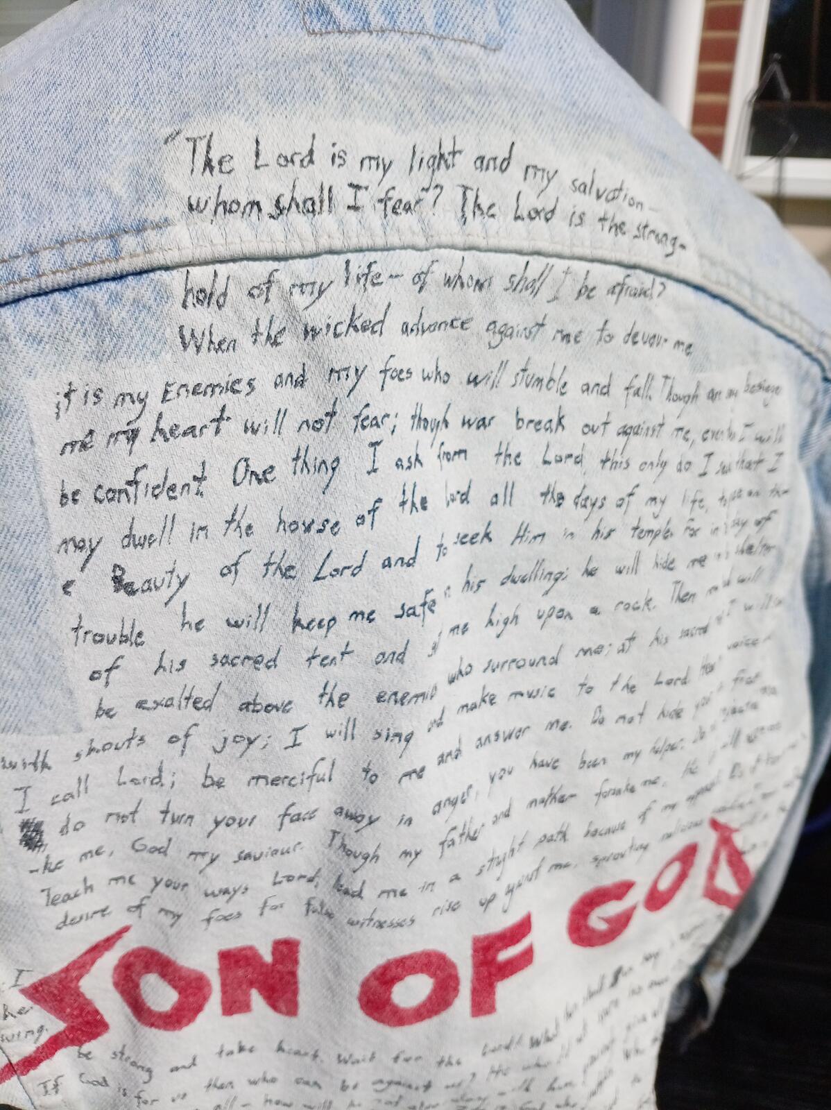 Vintage Lee Custom Light Wash Denim Jacket | Hand-Painted ‘Son of God’ - Large