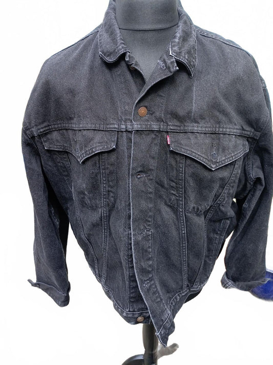 Vintage Levis Black Denim Jacket Large 1992 Type 3 Trucker 75525 90s Grunge
