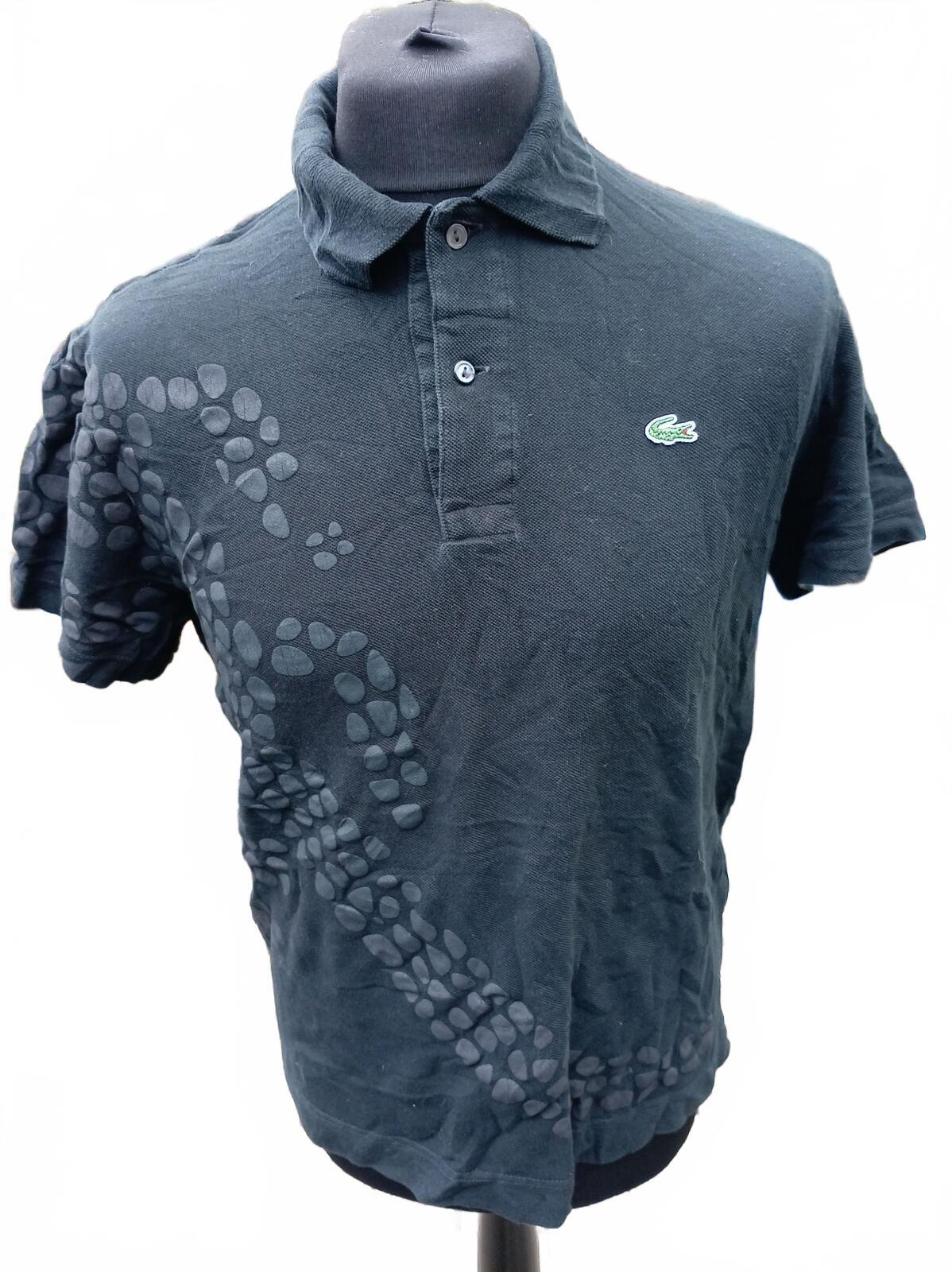 RARE Lacoste Michael Young Plastic Polo Shirt Large Size 5 Black 3D Textured