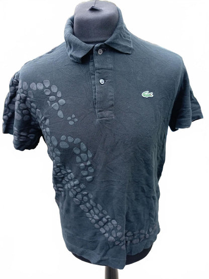 RARE Lacoste Michael Young Plastic Polo Shirt Large Size 5 Black 3D Textured