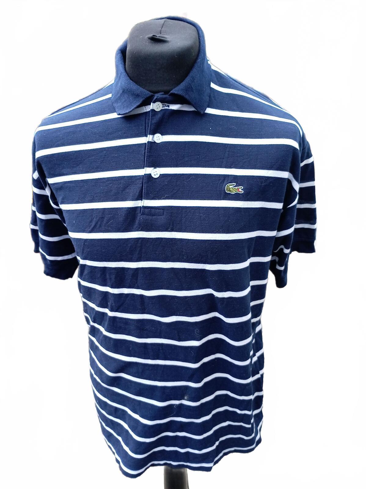 Lacoste Sport Mens Polo Shirt Medium Size 4 Navy Blue White Striped Piqué