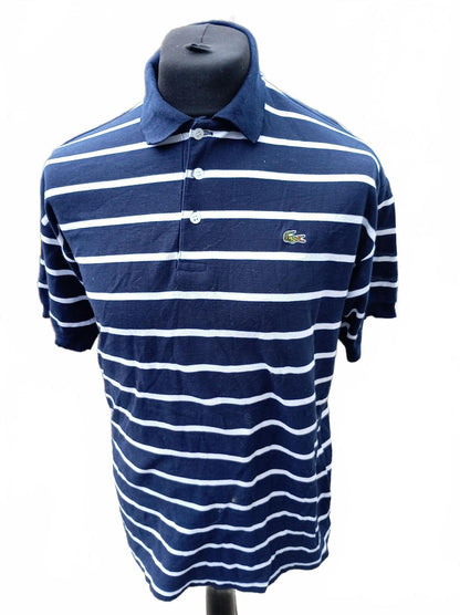 Lacoste Sport Mens Polo Shirt Medium Size 4 Navy Blue White Striped Piqué