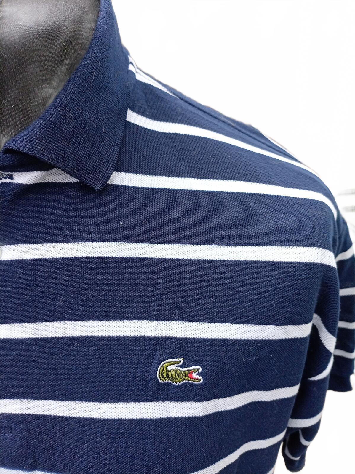 Lacoste Sport Mens Polo Shirt Medium Size 4 Navy Blue White Striped Piqué