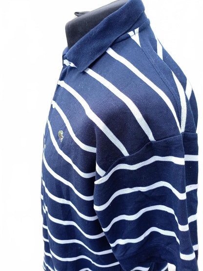 Lacoste Sport Mens Polo Shirt Medium Size 4 Navy Blue White Striped Piqué