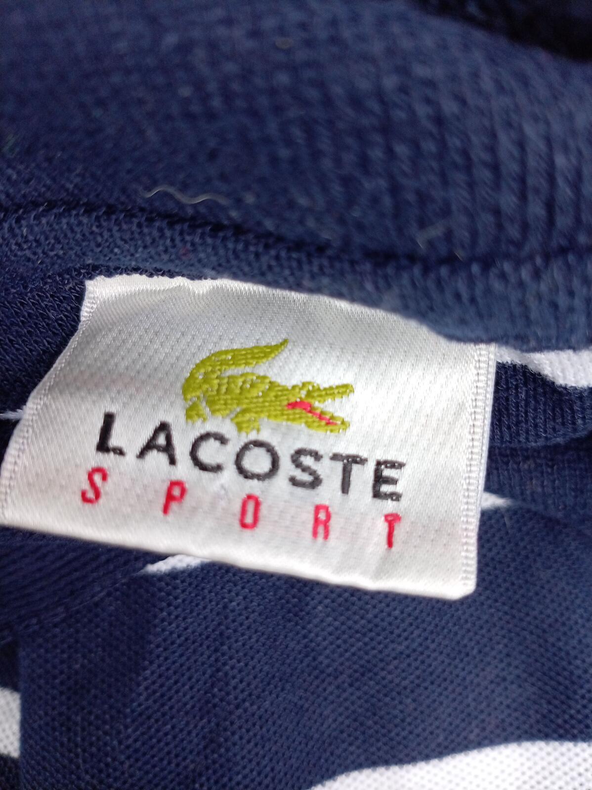 Lacoste Sport Mens Polo Shirt Medium Size 4 Navy Blue White Striped Piqué