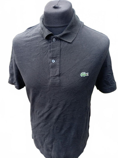 Lacoste Mens Polo Shirt Large Size 5 Black Classic Piqué Short Sleeve Croc