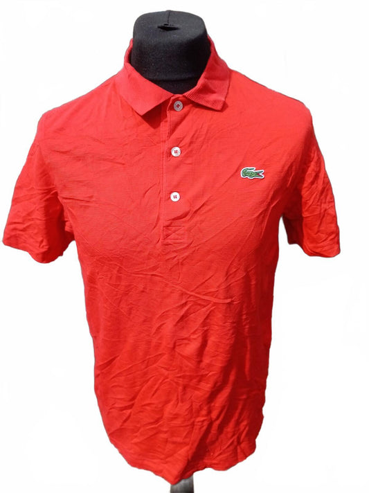 Lacoste Mens Polo Shirt Medium Size 4 Red Classic Piqué 3-Button Short Sleeve
