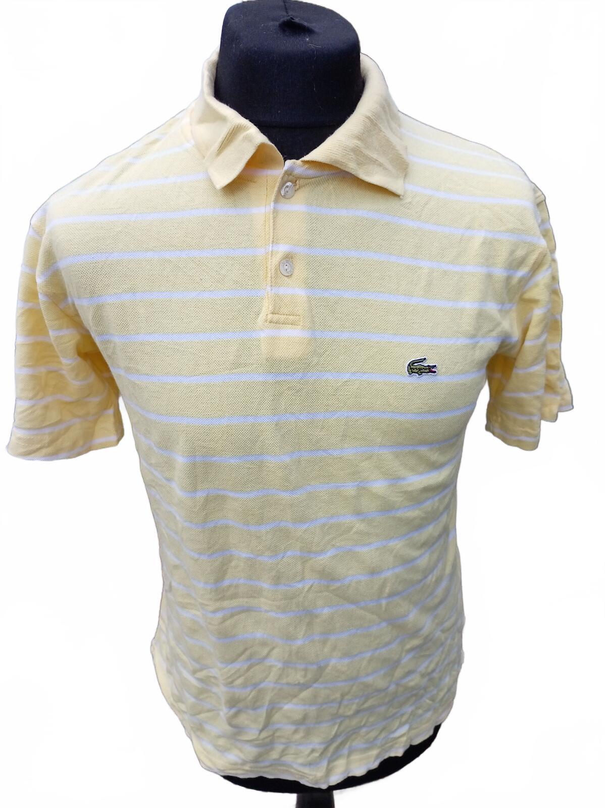 Lacoste Mens Polo Shirt Small Size 3 Pastel Yellow White Striped Piqué