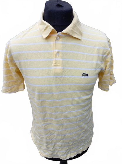 Lacoste Mens Polo Shirt Small Size 3 Pastel Yellow White Striped Piqué