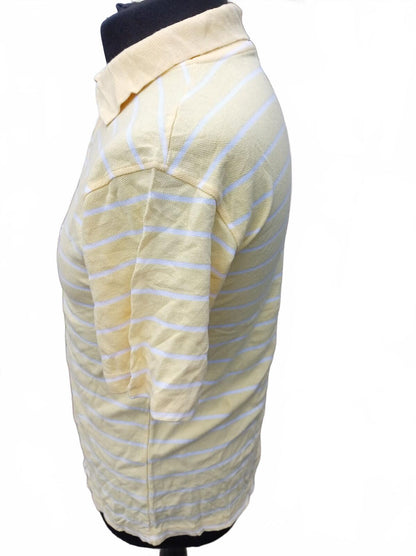 Lacoste Mens Polo Shirt Small Size 3 Pastel Yellow White Striped Piqué