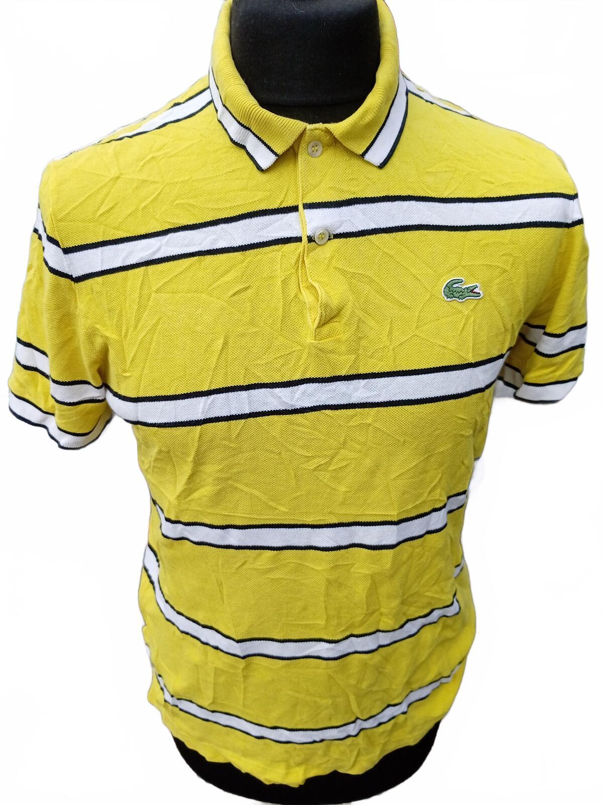 Lacoste Mens Polo Shirt Large Size 5 Yellow Blue White Striped Piqué