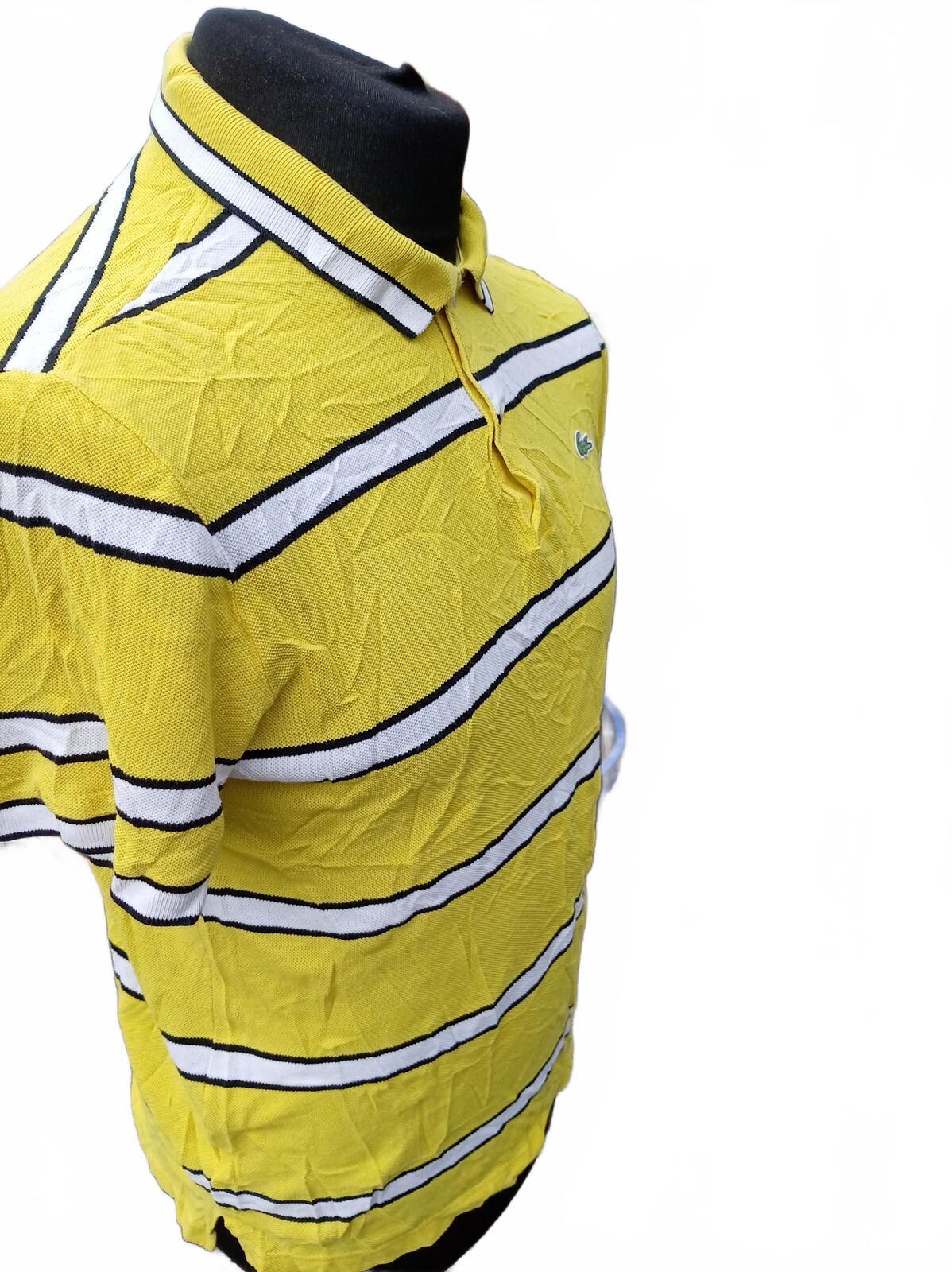 Lacoste Mens Polo Shirt Large Size 5 Yellow Blue White Striped Piqué