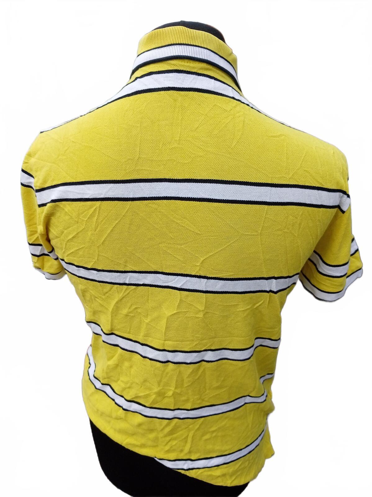Lacoste Mens Polo Shirt Large Size 5 Yellow Blue White Striped Piqué