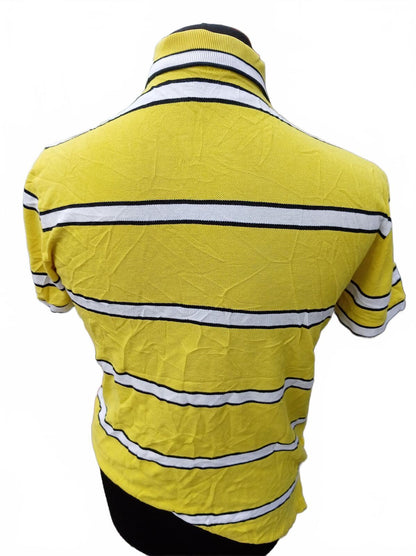 Lacoste Mens Polo Shirt Large Size 5 Yellow Blue White Striped Piqué