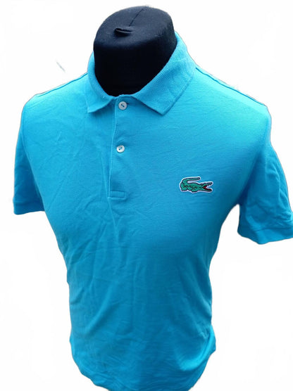 Lacoste Live Men’s Big Logo Polo Shirt Turquoise Cyan Blue Size 3 S Small Rare