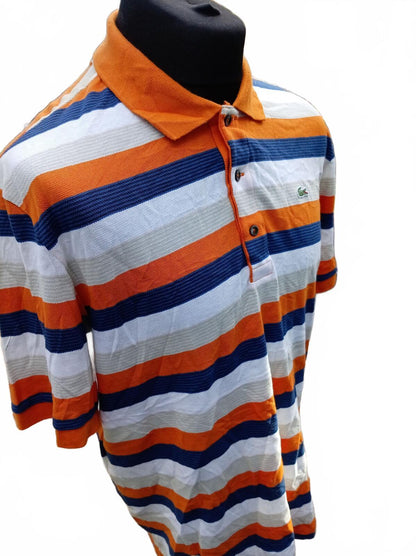 Lacoste Men’s Striped Polo Shirt Orange Blue White Size 7 XXL 2XL Short Sleeve