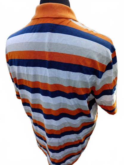 Lacoste Men’s Striped Polo Shirt Orange Blue White Size 7 XXL 2XL Short Sleeve