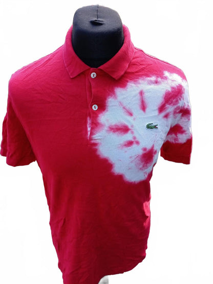 Lacoste Live Men’s Bleach Tie Dye Polo Shirt Red White Size 5 L Large Streetwear