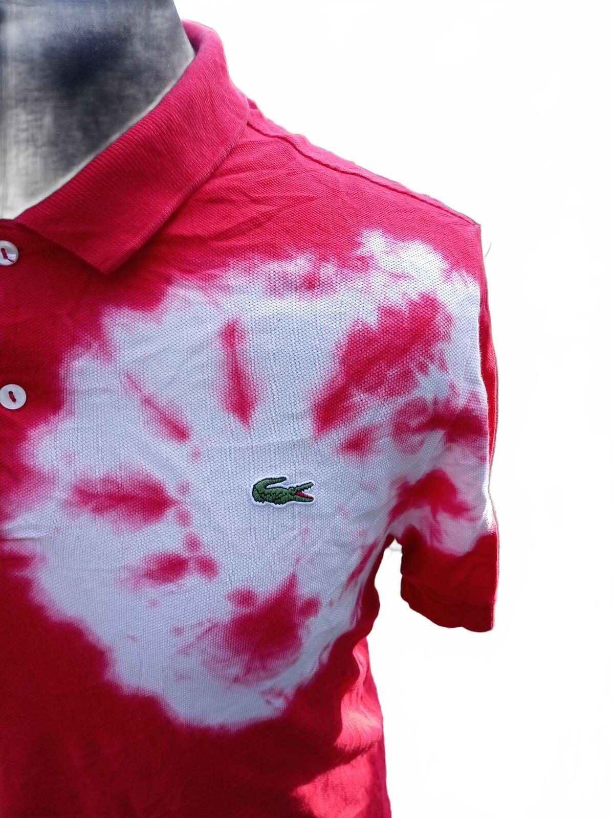 Lacoste Live Men’s Bleach Tie Dye Polo Shirt Red White Size 5 L Large Streetwear