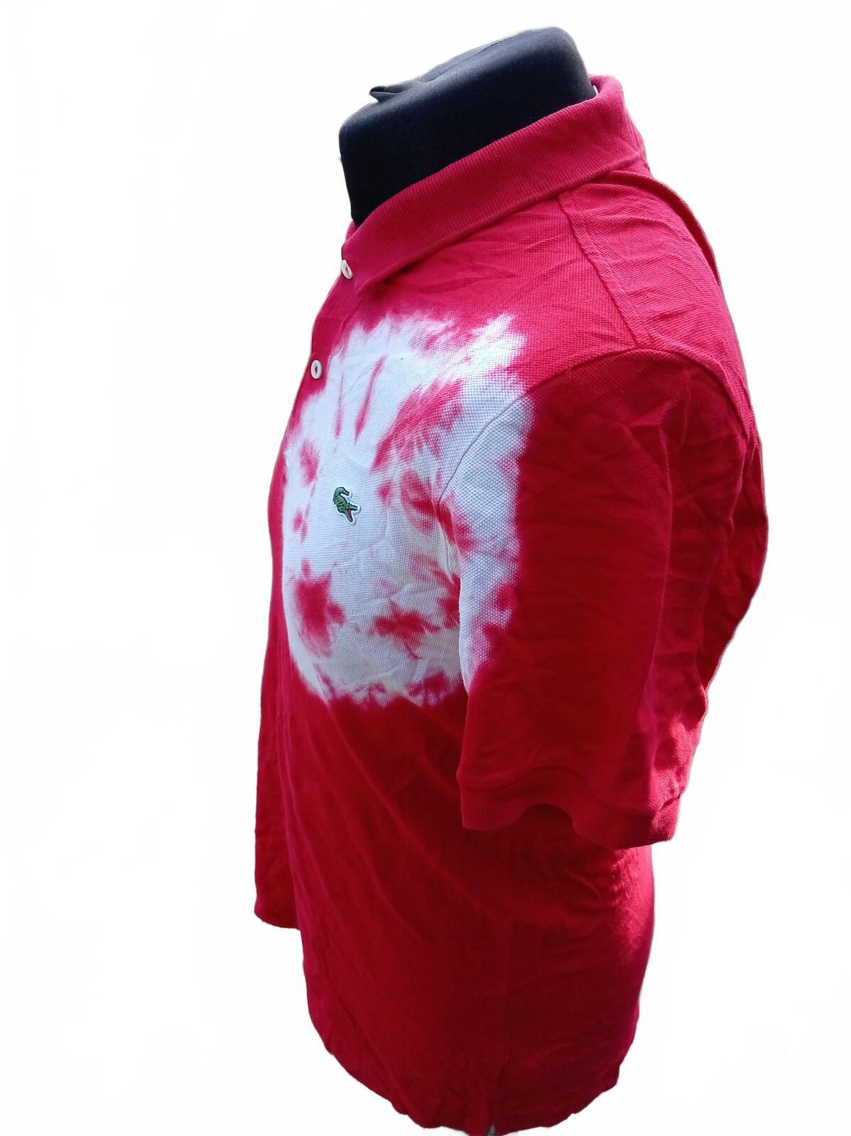 Lacoste Live Men’s Bleach Tie Dye Polo Shirt Red White Size 5 L Large Streetwear