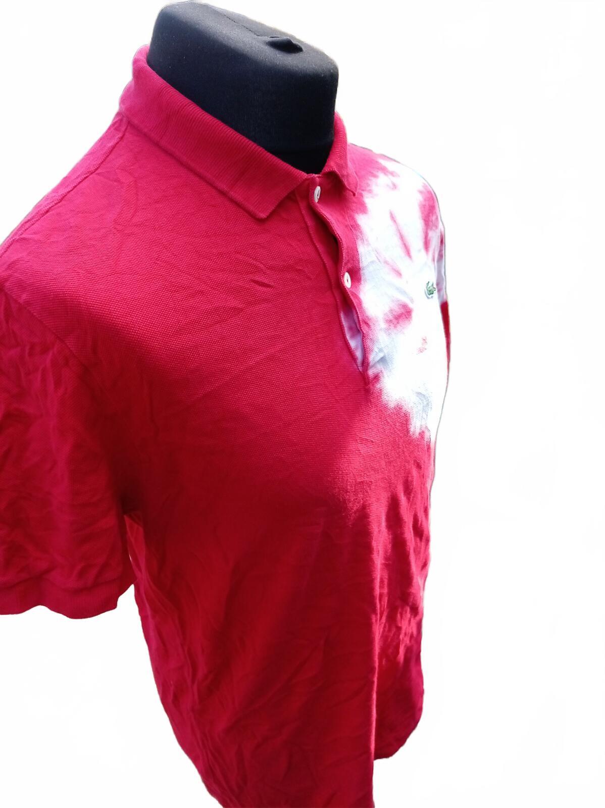 Lacoste Live Men’s Bleach Tie Dye Polo Shirt Red White Size 5 L Large Streetwear