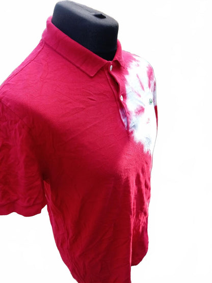 Lacoste Live Men’s Bleach Tie Dye Polo Shirt Red White Size 5 L Large Streetwear