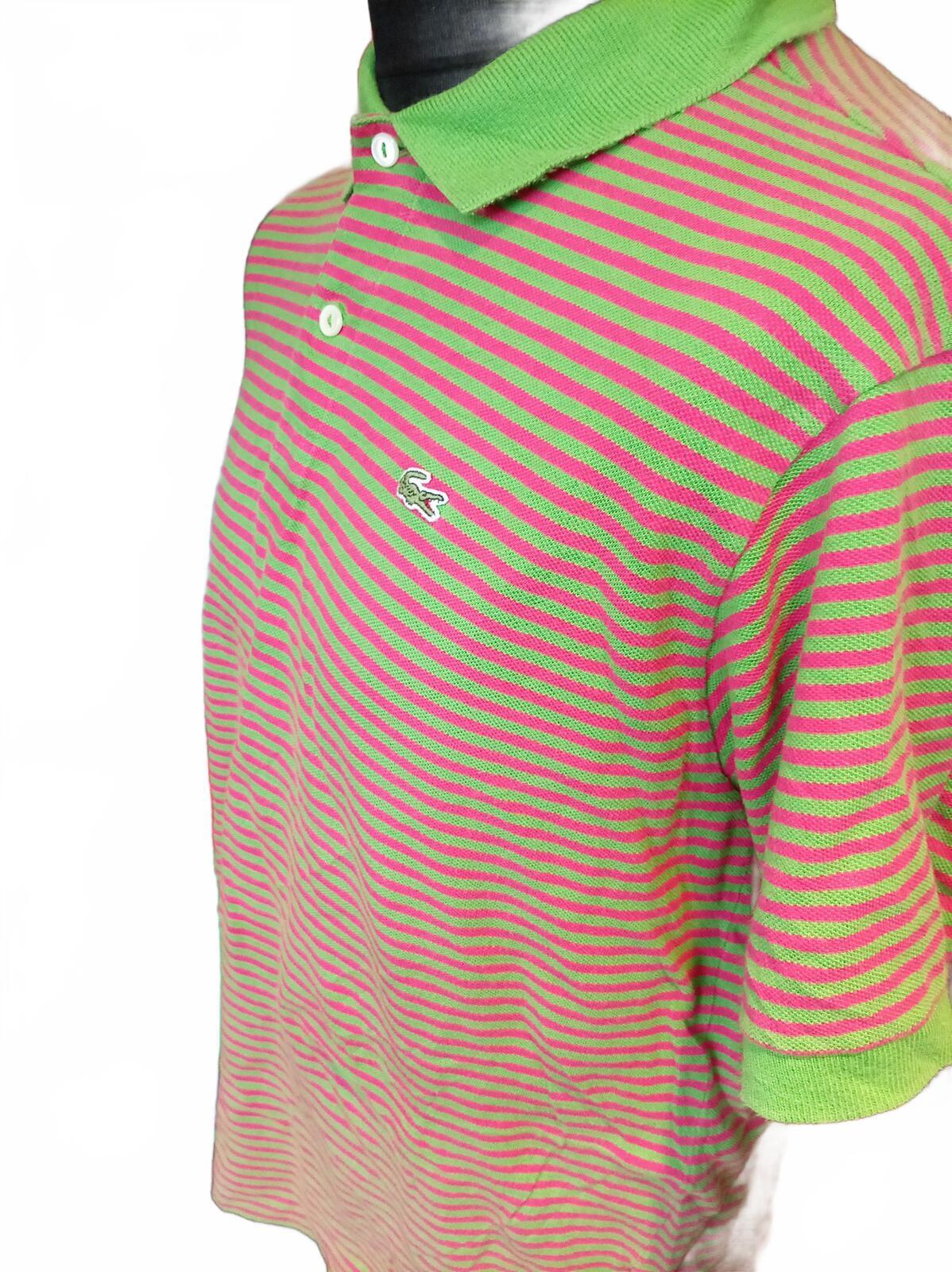 Lacoste Men's Polo Shirt Size 6 XL Extra Large Green Pink Striped Pique Vintage