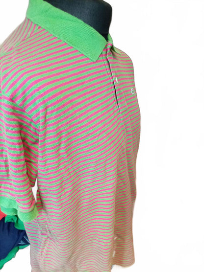 Lacoste Men's Polo Shirt Size 6 XL Extra Large Green Pink Striped Pique Vintage