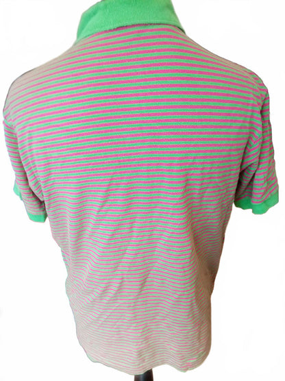 Lacoste Men's Polo Shirt Size 6 XL Extra Large Green Pink Striped Pique Vintage