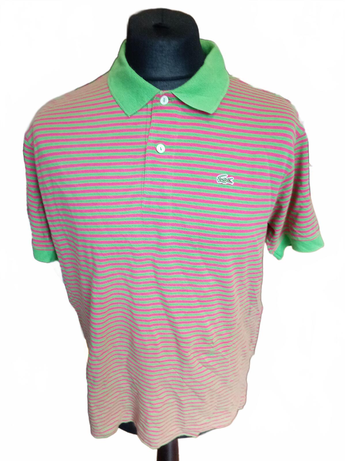 Lacoste Men's Polo Shirt Size 6 XL Extra Large Green Pink Striped Pique Vintage