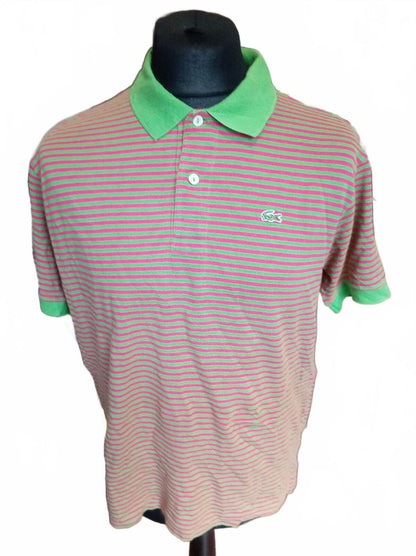 Lacoste Men's Polo Shirt Size 6 XL Extra Large Green Pink Striped Pique Vintage