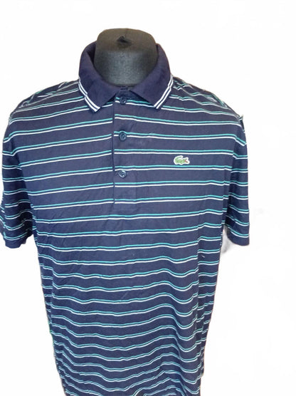 Lacoste Navy Stripe Short Sleeve Polo Shirt - Size 7 - XXL