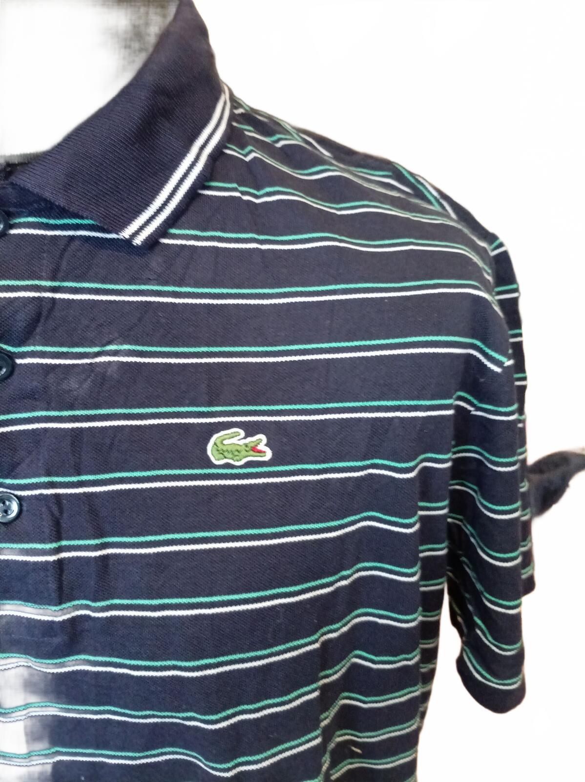 Lacoste Navy Stripe Short Sleeve Polo Shirt - Size 7 - XXL