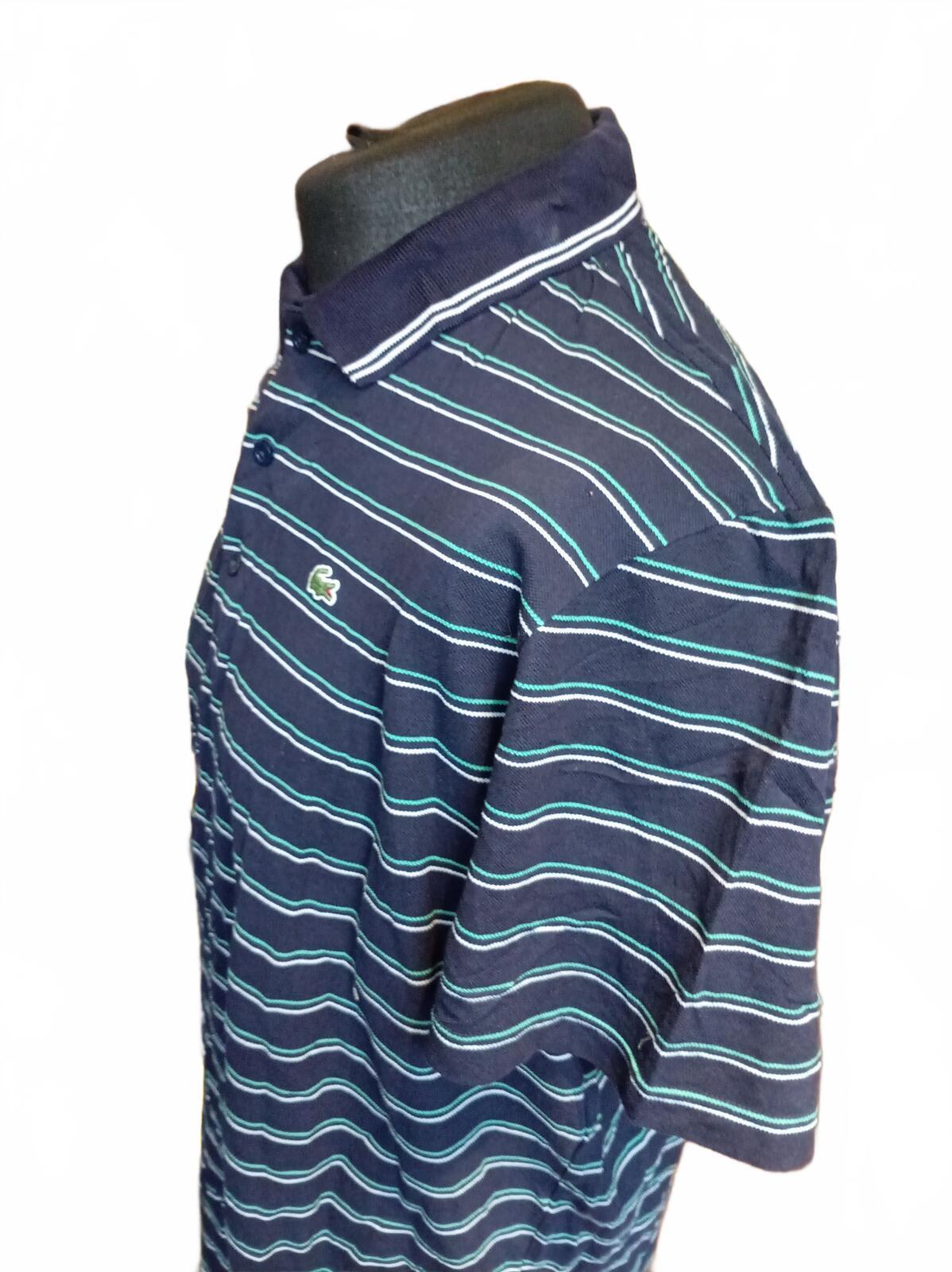 Lacoste Navy Stripe Short Sleeve Polo Shirt - Size 7 - XXL