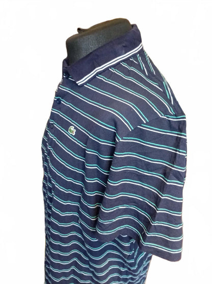 Lacoste Navy Stripe Short Sleeve Polo Shirt - Size 7 - XXL