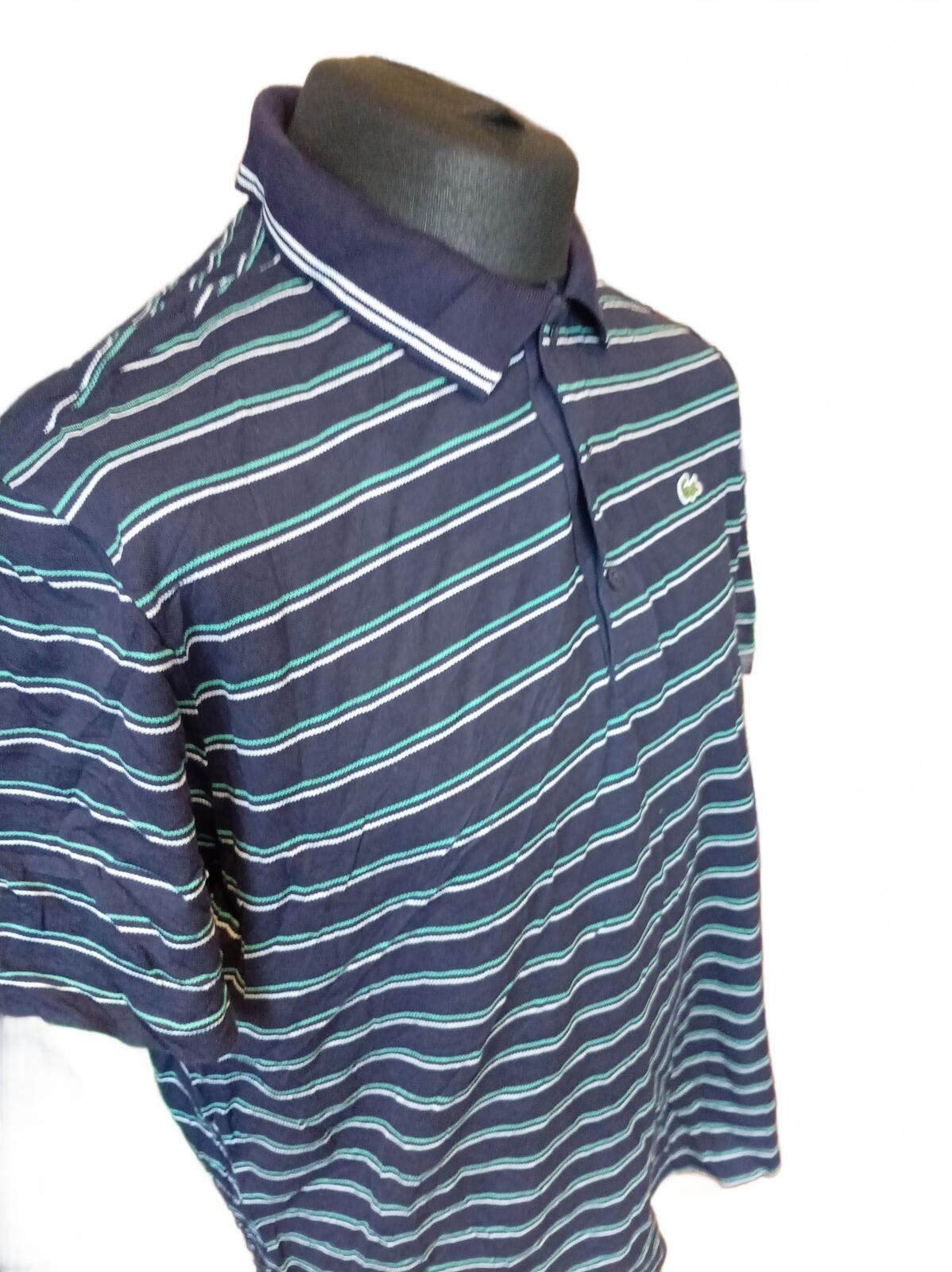 Lacoste Navy Stripe Short Sleeve Polo Shirt - Size 7 - XXL