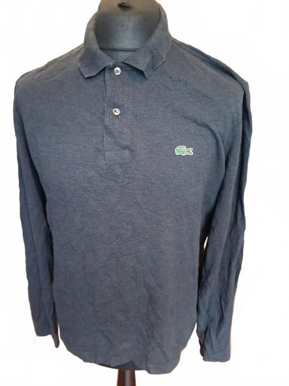 Lacoste Men's Polo Shirt Size 5 Large L Grey Long Sleeve Classic Pique Croc Logo