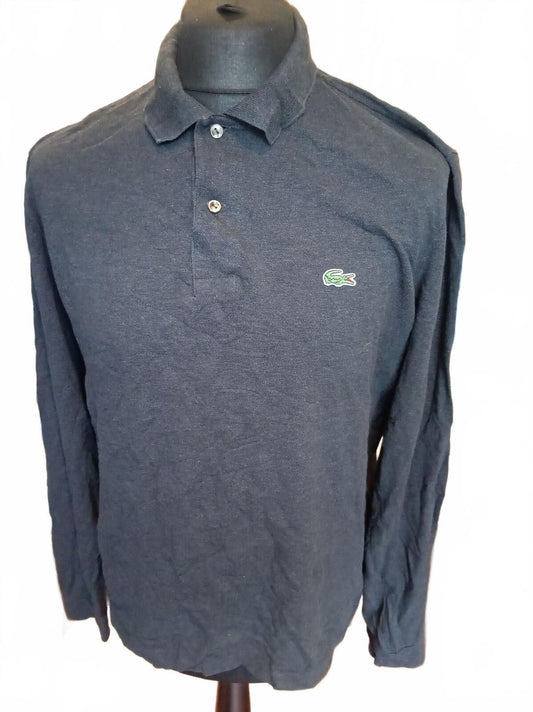 Lacoste Men's Polo Shirt Size 5 Large L Grey Long Sleeve Classic Pique Croc Logo