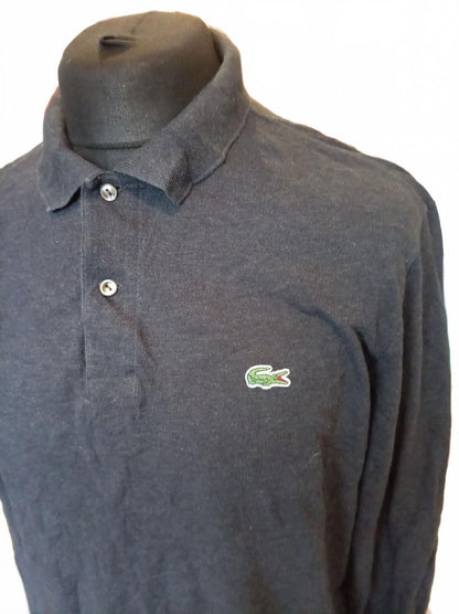 Lacoste Men's Polo Shirt Size 5 Large L Grey Long Sleeve Classic Pique Croc Logo
