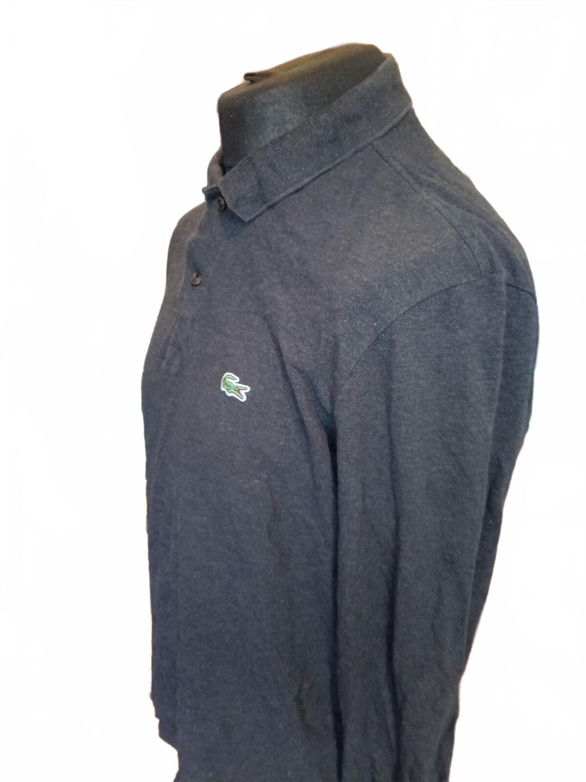 Lacoste Men's Polo Shirt Size 5 Large L Grey Long Sleeve Classic Pique Croc Logo