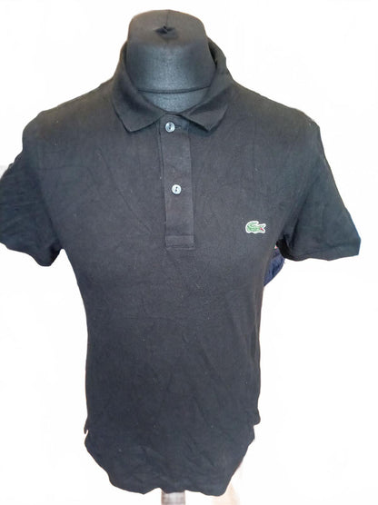 Lacoste Men's Polo Shirt Size 4 Medium M Black Slim Fit Short Sleeve Pique Croc