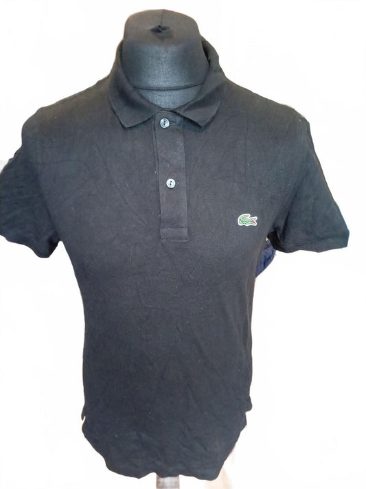 Lacoste Men's Polo Shirt Size 4 Medium M Black Slim Fit Short Sleeve Pique Croc